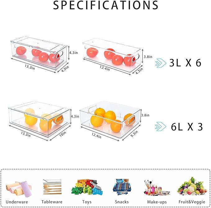 9 Pack Stackable Refrigerator Organizer Bins Pull-Out Drawers for Fruit and Veggies Storage Organizer for Fridge Clear Drawer Containers with Handle Divided Organization for Produce Saver
