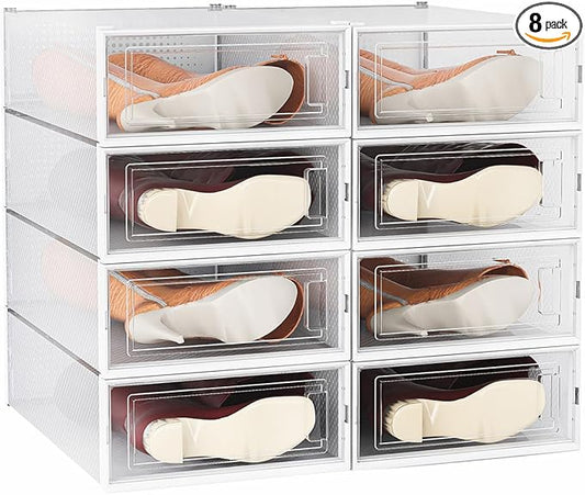 8 Pack Clear Boot Boxes Stackable, Boot Storage Boxes for Tall Boots