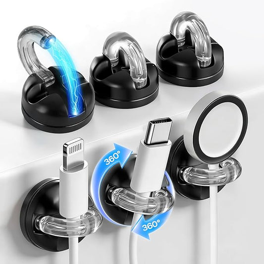 6 Pack 360° Rotatable Magnetic Cable Clips, Under Desk Cable Holder