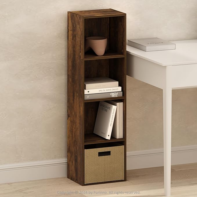 Furinno PASIR Book Shelf, 4-Tier Modern Bookshelf, Amber Pine