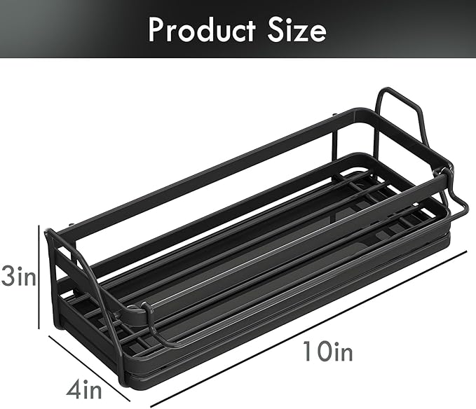 LBTING Sponge Holder for Kitchen Sink, Wall Mounted Sink Caddy with Self-Draining Drain Tray, Stainless Steel Kitchen Sink Caddy for Organizing Sponge, Brush, Soap Dish Dispenser – Black