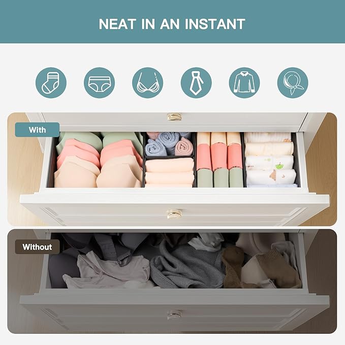 Drawer Organizer Clothes, 10 Pack Dresser Organizer for Baby Clothes, Black