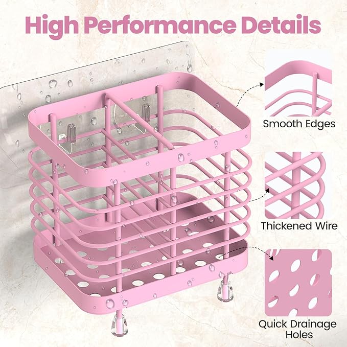 Luxspire Toothbrush Holders for Bathroom, Stainless Steel Electric Toothbrush Holder Wall Mounted, Shower Toothbrush Toothpaste Holder, Bathroom Organizer Essentials, 2 Slots, Pink