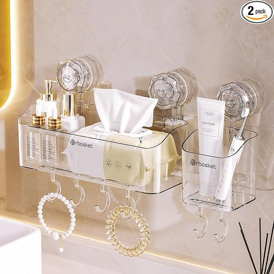 2-Pack Suction Cup Shower Caddy Set, Wall Mounted Suction Rack