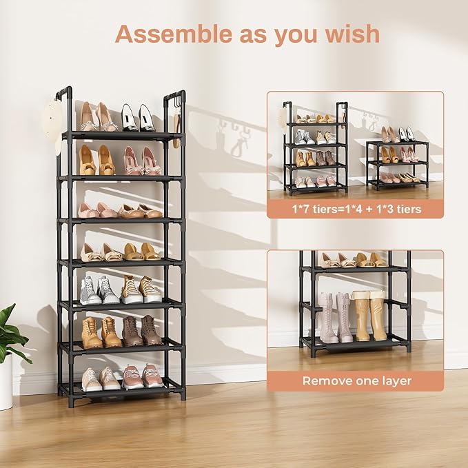 7 Tiers Shoe Rack 18-20 Pairs Boots Organizer Storage Sturdy Narrow Shoe Shelf