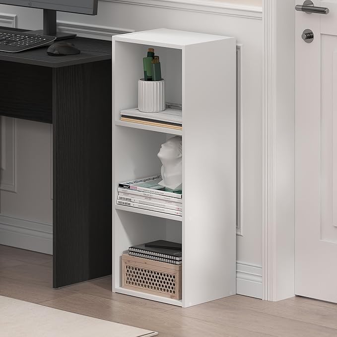 Furinno LUDER Book Shelf, 3-Cube Bookshelf, Bookcase with Open Shelves, White