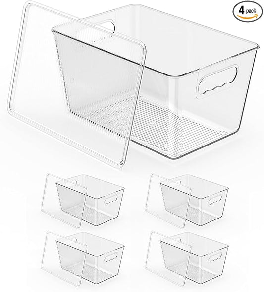 4 Pack Clear Stackable Storage Bins with Lids