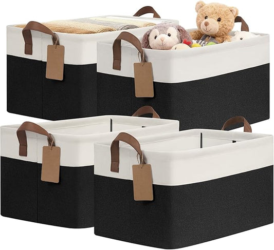 4 Pack Large Storage Baskets for Shelves, Black & White