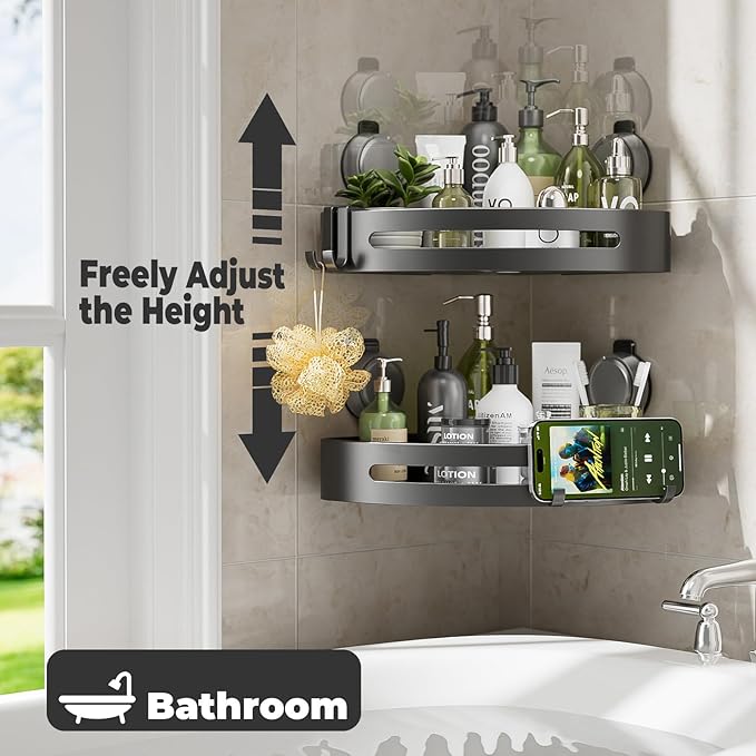 Shower Caddy Corner,Suction Cup Shower Caddy with Hooks,No Drilling Rustproof Aluminum Bathroom Organizers and Storage,Shelves for Bathroom Accessories Decor (3)