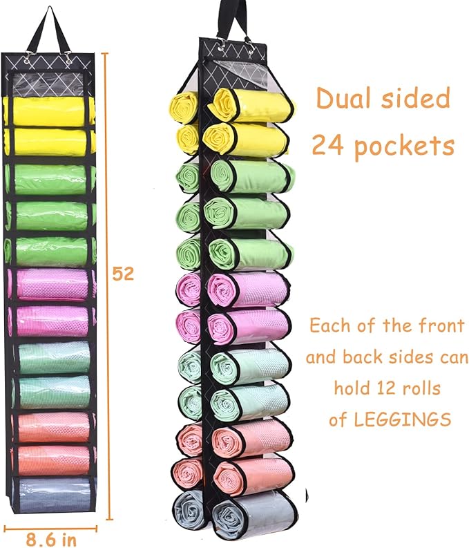 Legging Storage Bag Storage Hanger Can Holds 24 Leggings or Shirts Jeans Compartment Storage Hanger, Foldable Leggings Organizer Clothes Portable Closets Roll Holder (Color-LX)