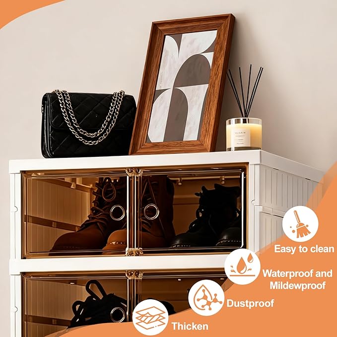 Foldable Shoe Rack Organizer Collapsible Shoe Storage Organizer with Doors, Large Plastic Folding Shoe Rack, Clear Stackable Shoe Boxes Easy Assembly Shoe Cabinet for Entryway (9 Tiers-18 Pairs)
