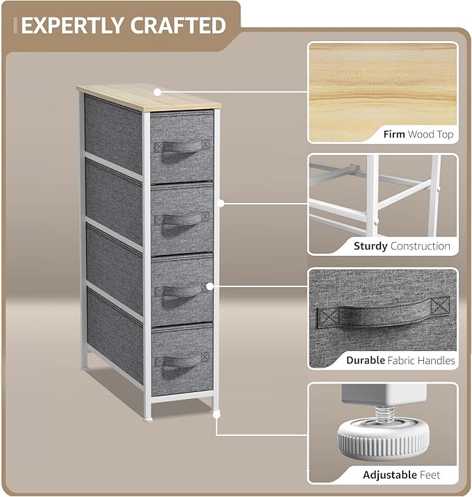 Narrow Dresser with 4 Drawers, Beige