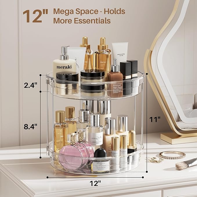 2 Pack 2 Tier Lazy Susan Turntable Organizer 12inch Rotating Spice Rack