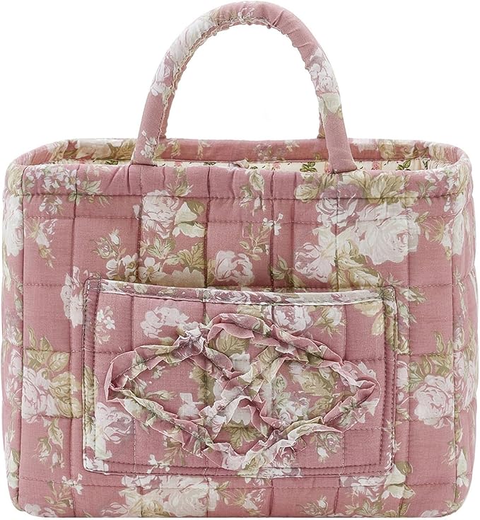 Fabric Baskets for Storage - Quilted Boho Floral Basket with Handles, Foldable Organizer for Home, Office, Clothes, Blankets, Books or Toys - 12'' x 10'' x 10''(Multi)