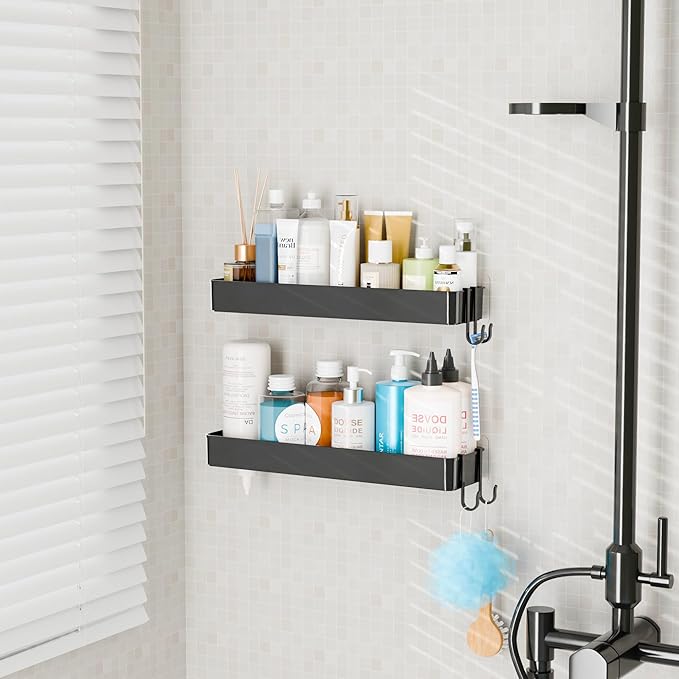 4 Pack in Shower Organizers, Adhesive Shower Caddy, Black