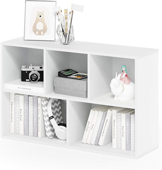 Furinno LUDER Book Shelf, 5-Cube Bookshelf, Reversible Bookcase, White