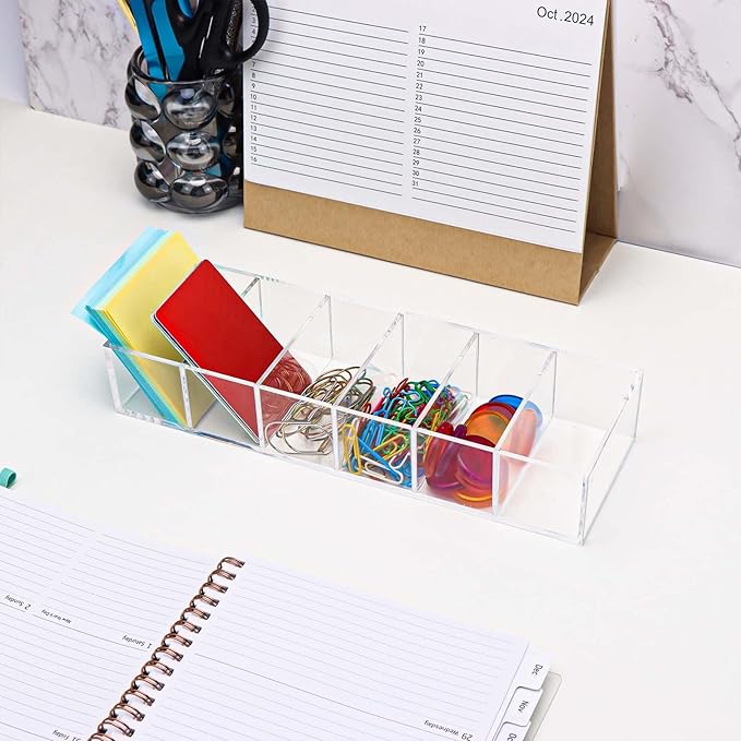 Clear Drawer Organizer 6-Section Desk Compartment Acrylic Tray Holder