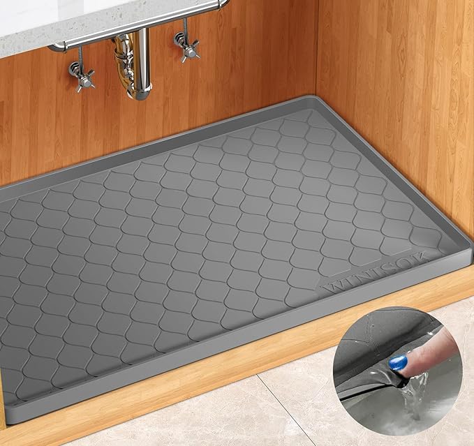 Winisok Silicone Under Sink Mat 28" x 19", kitchen Essentials and Gadgets, Shelf liner and Cabinet Protector, Home Organizers and Storage, Waterproof Bathroom Tray