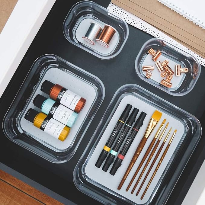 Madesmart Medium Clear Storage Bin Organizer, Premium Soft-Grip Lining
