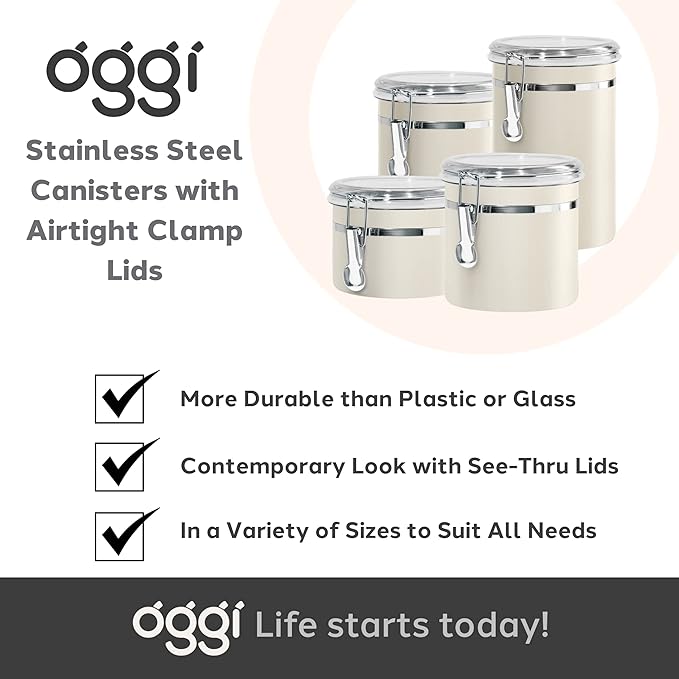 Stainless Steel Kitchen Canister 26 fl oz, Gray, Airtight Clamp Lid
