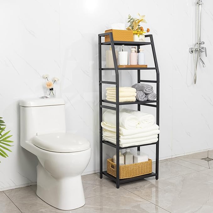 Aquzee 5-Tier Bathroom Shelf, Tall Towel Storage Rack for Bathroom, Standing Shelving Metal Units, Height Adjustable Shlef Display Rack for Laundry Bathroom Kitchen, 15.75”W x 11.81”D x 47.24”H