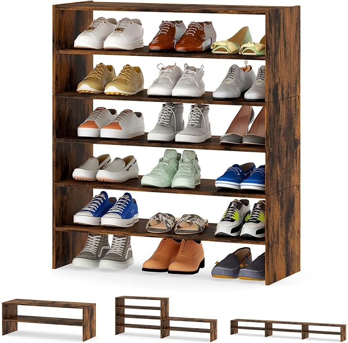 Tangkula 6-Tier Stackble Vertical Shoe Rack, Space Saving Wooden Corner Shoe Storage Shelf for 18 Pairs, 3-in-1 Adjustable White Shoe Organizer for Front Door Entryway