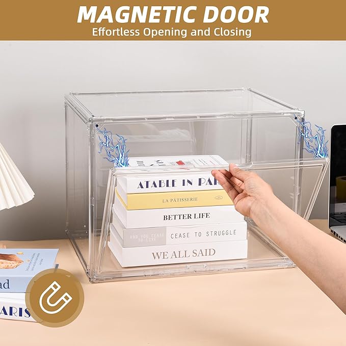 Clear Acrylic Display Case, Stackable Storage Box with Magnetic Lid