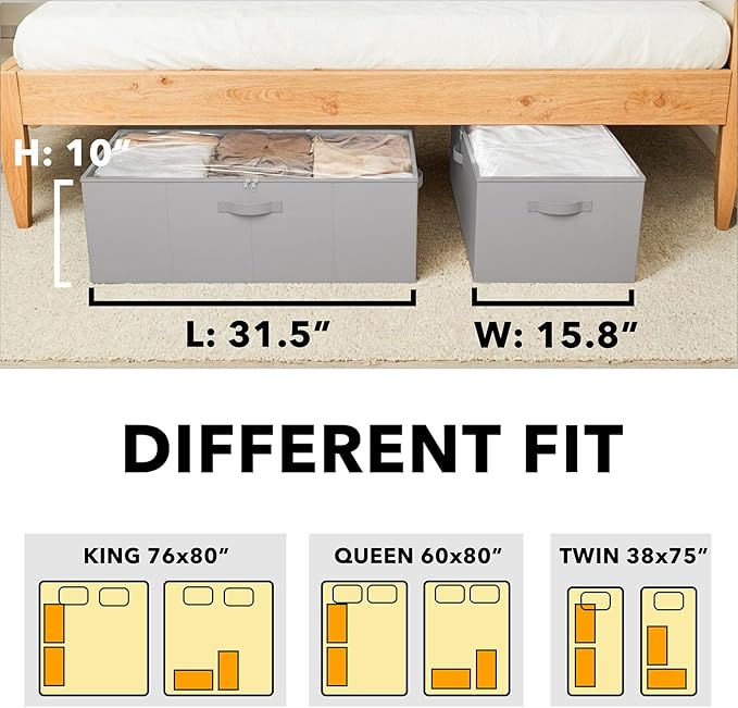 2 Pack 10" High Under Bed Storage Containers, Gray