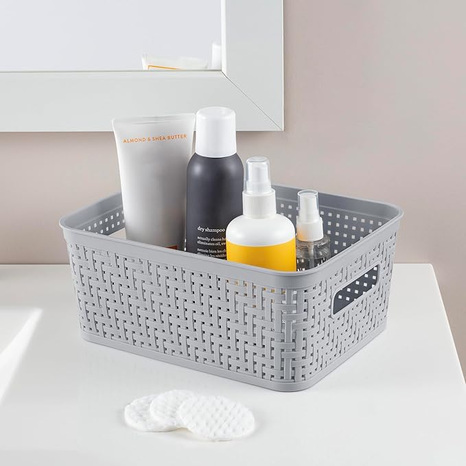 Sterilite 32 Pack Plastic Storage Bin Organization Containers, Small Baskets, Cement