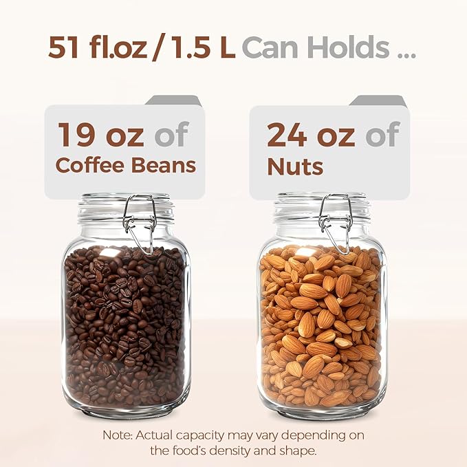 Set of 3 Square Glass Jars with Airtight Lids (51 Oz)