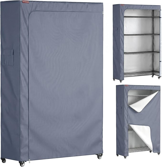 Waterproof Shelving Cover, Fits 48" W x 18" D x 72" H, 600D Heavy Duty Wire Shelf Cover with Two-Way Zipper, Dustproof Rack Cover for Kitchen Pantry & Laundry Room (No Shelves Included)