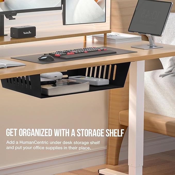 2 Pack Under Desk Shelf-Metal -Black Under Shelf Storage for Office Tables & Workstations（13Inch）