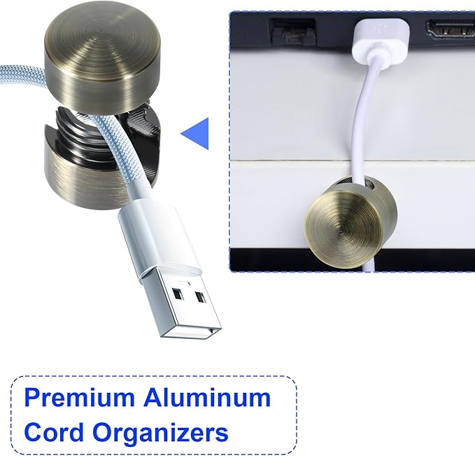 SmallCat 6 Sets Charger Holders for Cords, Antique Copper Color Adjustable Cable Anchor Holders, Adhesive Metal Cord Clips, Cable Management Wire Organizers for Desk, Office, Nightstand