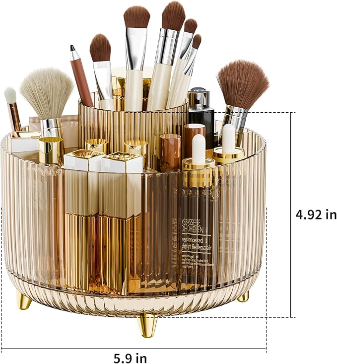 Fanado 360° Rotate Makeup Brush Holder Organizer, Clear Amber
