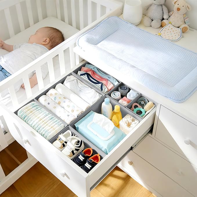 DIMJ Drawer Organizer Clothes Storage - 21 Pack Baby Dresser Organizer for Nursery Closet Organization, Fabric Drawer Organizer Bins for Underwears Socks Bras, Foldable Storage Dividers for Bedroom