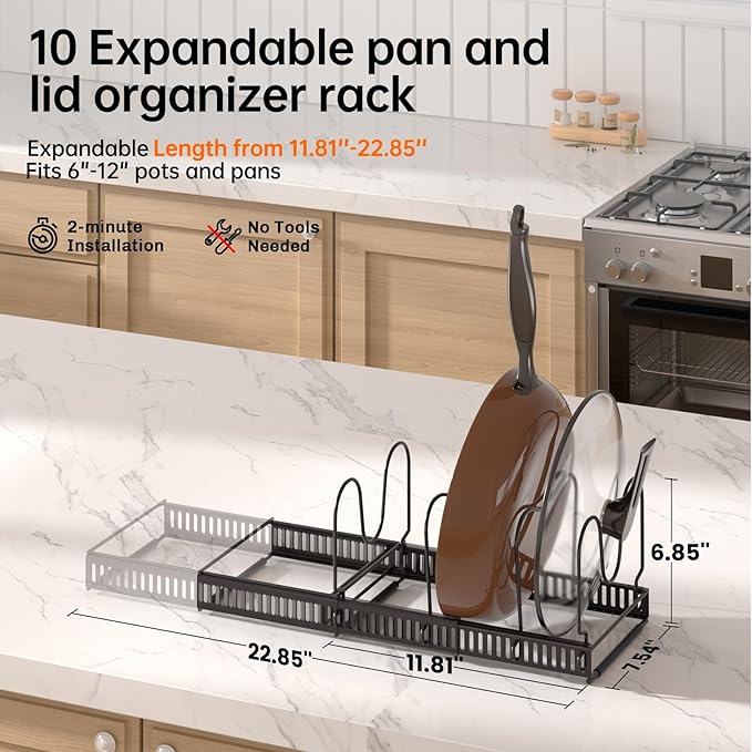 Pots and Pans Organizer Rack for under Cabinet, Bronze