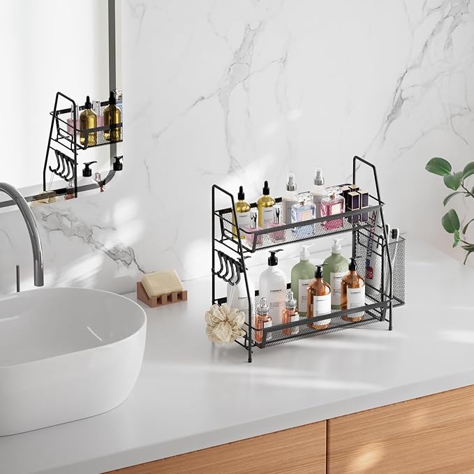 2-Tier Bathroom Organizer Countertop, Small Black