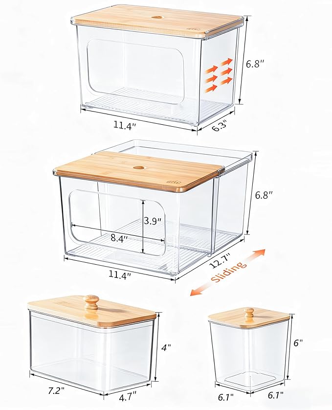 iCASA Trash Bag Dispenser Dishwasher Pod Holder - 5 in 1 Plastic Garbage Bag Under Sink Organizer, Acrylic Dryer Sheet Balls Laundry Pods Container with Bamboo Lid, Pantry Organizers and Storage Box