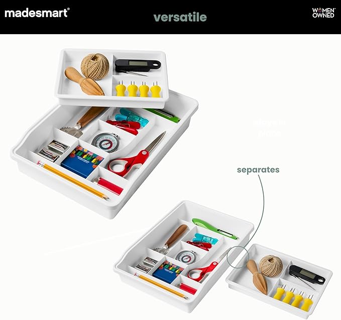 Madesmart 13-Compartment Junk Drawer Organizer with Sliding Top Tray