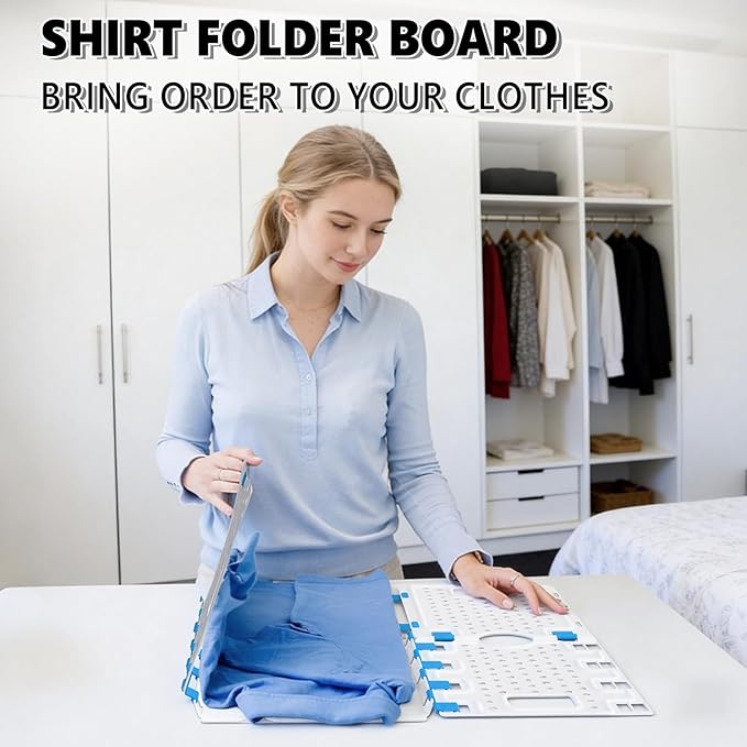 Accenter 10Pc Stackable Closet Organizer & Shirt Folder Board Bundle Tshirt Organizer for Closet Organizers and Storage Clothes Folding Board for Closet Storage Suitable for Lightweight Clothing White