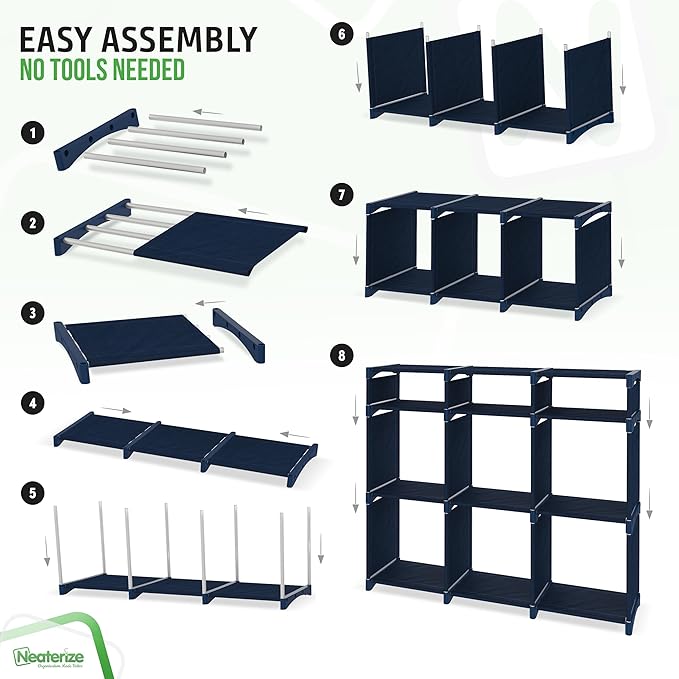 Cube Storage Organizer with Storage Bins Included - The Perfect Closet Organizers and Storage Solution. Includes 9 Storage Cubes, Great For Toy Storage, Closet Storage, Clothes Storage (Navy)