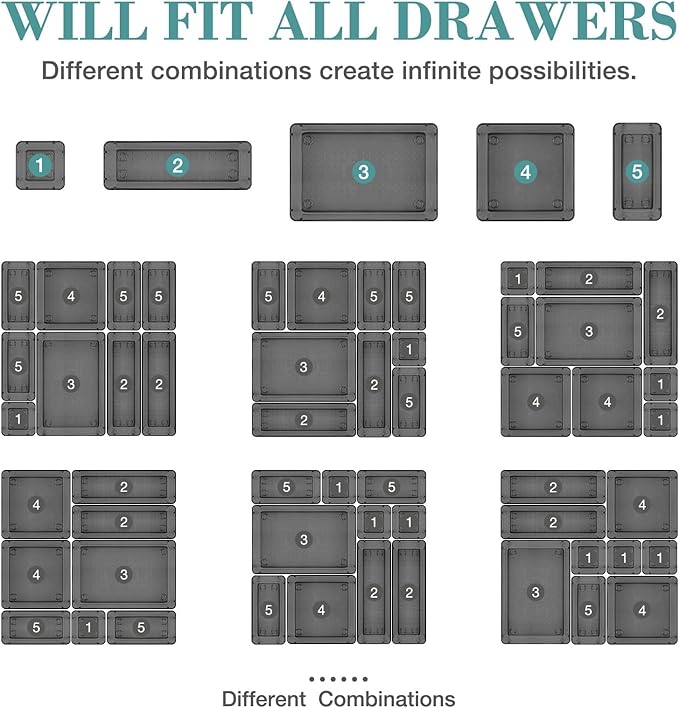 25 PCS Drawer Organizer Set, Utensils and Gadgets，Black