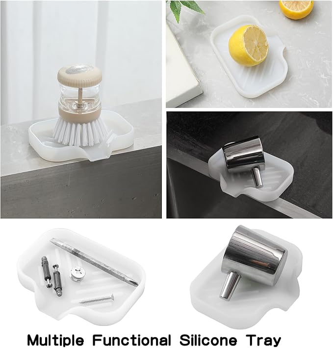 MicoYang Silicone Soap Dish with Drain Spout — Self-Draining Sink Organizer Tray for Bathroom & Kitchen, Holds Soap, Sponges & Dispensers, Non-Slip & Dishwasher Safe, Translucent (Small, 4.9"×3.2")