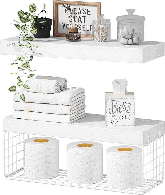 White Bathroom Shelves Over Toilet