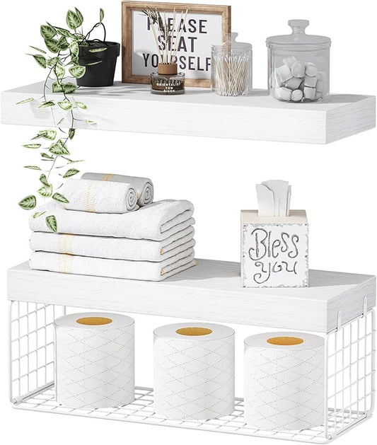 White Bathroom Shelves Over Toilet