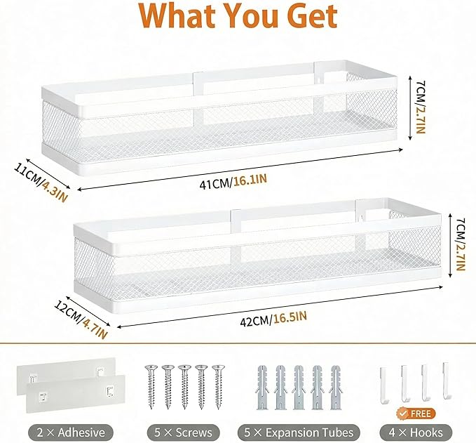 16.5-Inch Extra Long Slim Mesh Shower Caddy, White Netting