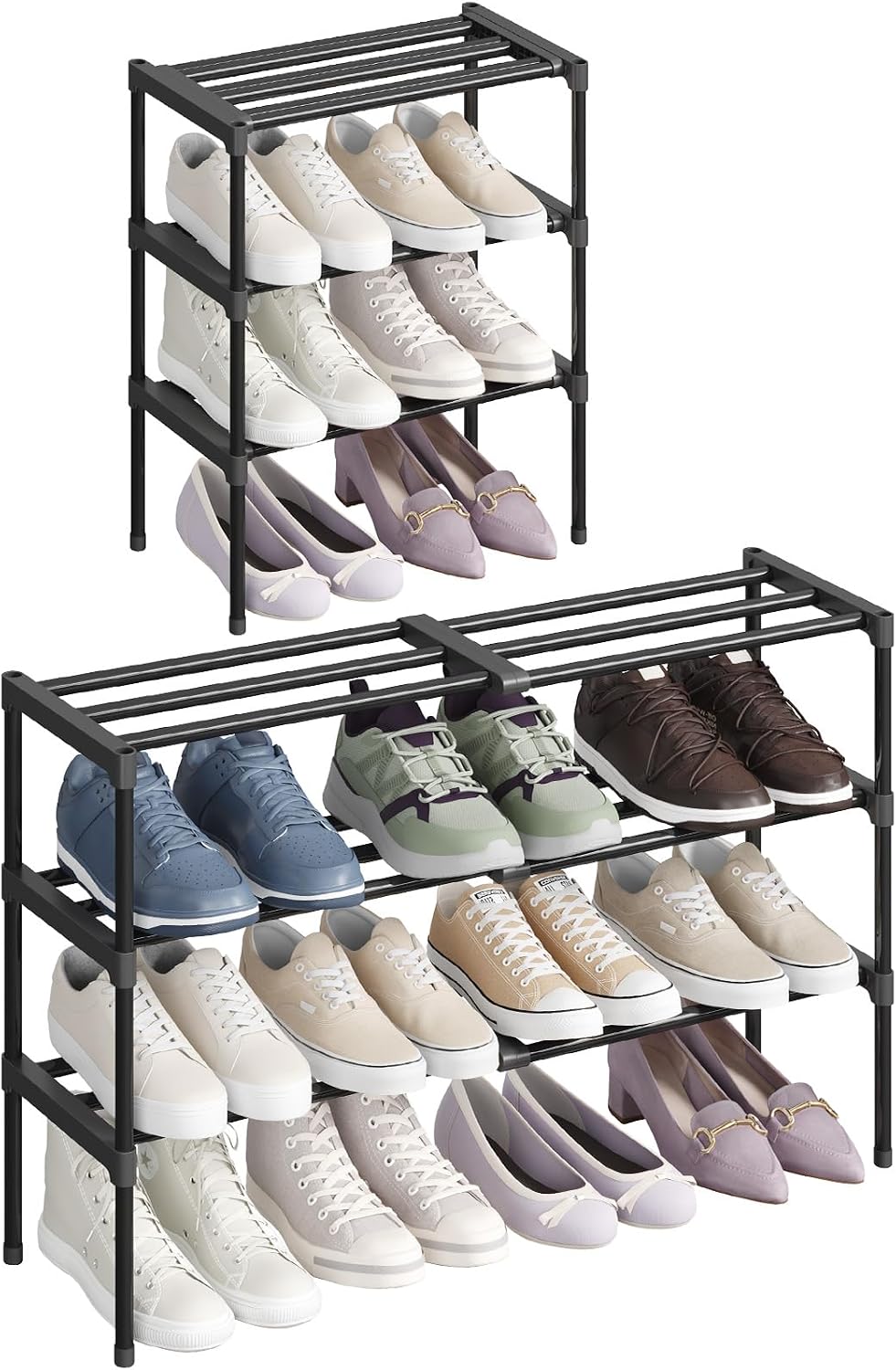 Expandable Shoe Rack for Closet, Pre-Assembled Shelves, 3 Tier