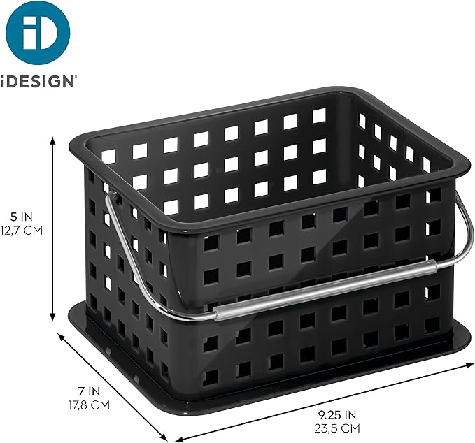 Plastic Shower Caddy Basket with Handle for Bathroom or College Dorm, Black