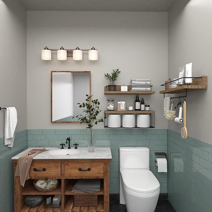PopiShelves 22.5 inches Bathroom Shelves Over Toilet for Wall, Floating Shelves with Storage Basket Paper Holer for Kitchen Living Room, Bedroom & Classroom, Set of 3 (Nature Wood)