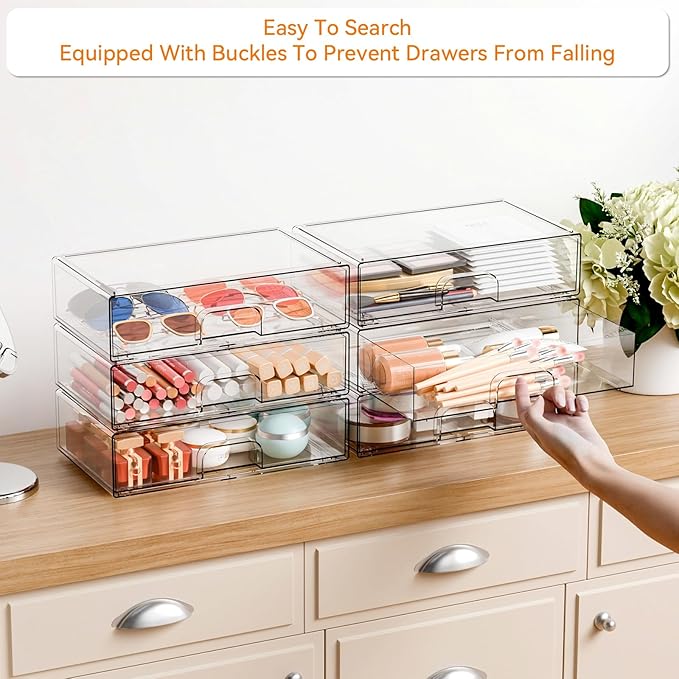2 Pack Acrylic Drawer Organizer, 12.2''W Clear Stackable Storage Drawers